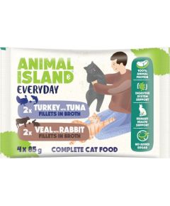 ANIMAL ISLAND Veal / Rabbit & Turkey / Tuna Fillets in broth - wet cat food - 4x85g Barība