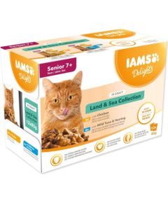 Eukanuba IAMS DELIGHTS Senior Land & Sea Collection in Gravy box – wet cat food – 12x85g Barība