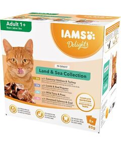 Eukanuba IAMS DELIGHTS Land & Sea Collection in Gravy box – wet cat food – 8x85g Barība