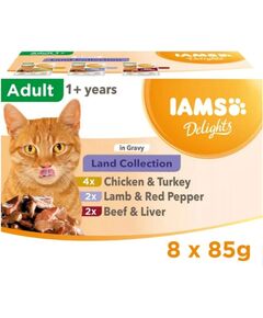 Eukanuba IAMS DELIGHTS Land Collection in Gravy box – wet cat food – 8x85g Barība