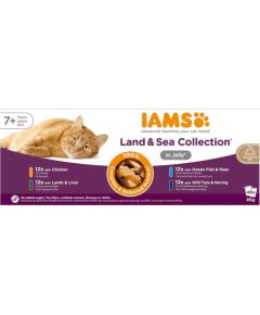 Eukanuba IAMS Senior Meat & Fish Mix in Jelly box – wet cat food – 48x85g Barība