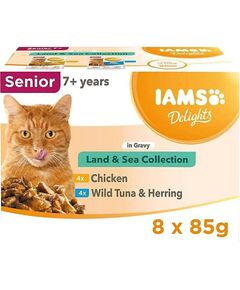 Eukanuba IAMS DELIGHTS Senior Land & Sea Collection in Gravy box – wet cat food – 8x85g Barība