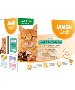 Eukanuba IAMS DELIGHTS Land & Sea Collection in Gravy box – wet cat food – 12x85g Barība