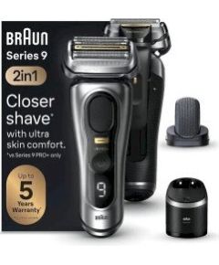 Elektriska skuvekļa BRAUN Series 9 Pro+ 9597cc — folijas skuveklis, sudraba/melnā krāsā, ar uzlādes futlāri Skuvekļi vīriešiem