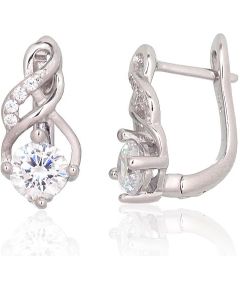 Серебряные серьги на английском замке #2204236(PRh-Gr)_CZ, Серебро 925°, родий (покрытие), Цирконы, 3.2 гр. Ar "angļu" slēdzēju
