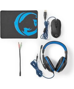 Nedis GCK31100BK Kombinētais spēļu komplekts 3-in-1 (Austiņas, pele un peles paliktnis) melns/zils Austiņas