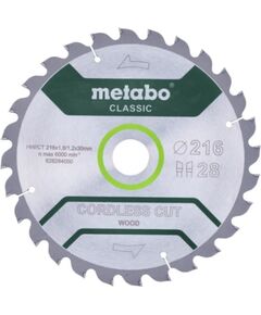 Griešanas disks kokam Metabo 628284000; 216x30 mm; Z28 Zāģripas
