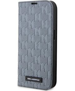 Karl Lagerfeld KLBKP14XSAKLHPG Saffiano Monogram Book Case Aizsargapvalks priekš iPhone 14 Pro Max 6.7" / sudraba Neoriģinālie Maciņi