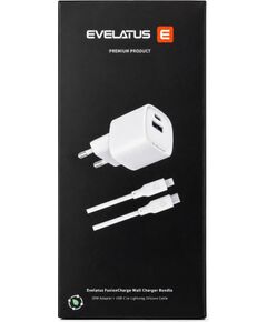 Evelatus   FusionChage Wall Charger Bundle 20W Power Adapter - 60W USB-C to Lightning Silicone Cable White Telefonu lādētāji 220v