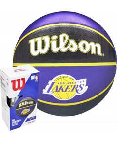Basketbola bumba Wilson NBA Team Los Angeles Lakers WTB1300XBLAL 7 melna/dzeltena/violeta komplekts ar pumpi Basketbolam