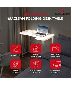 Maclean Folding Desk, White, Mobile, 100x65 cm, max. 50 kg, Corner, L-Shaped, MC-1250 L/W Новинки Для дома и сада 