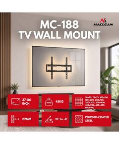 Maclean TV Mount / Bracket, max VESA 600x400, 37-86", up to 45 kg, black, tilt adjustment 0°–8°, MC-188 Крепления для телевизоров