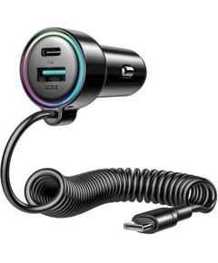 Joyroom JR-CL07 Car Charger 3-in-1, C+U with Type-C Coiled Cable 1.6m, 72W Зарядное устройство / чёрный Автомобильные зарядные устройства