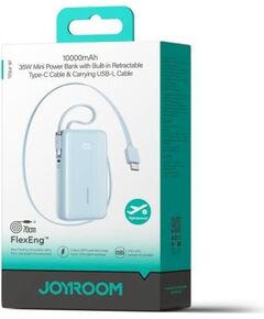 Joyroom JR-PR2L Power Bank with Digital Display C+U+U PD 35W 10000 mAh with Built-in Retractable Type-C and Lightning Lanyard Cable 0.7m Uzlādes akumulators / zils Power Banks