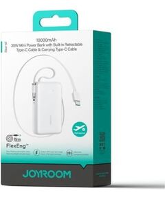Joyroom JR-PR2 Power Bank with Digital Display, C+U+U, PD 35W, 10000 mAh ar iebūvētu izvelkamu Type-C un Lightning kabeli (0.7m) Uzlādes akumulators / balts Power Banks