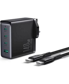 Joyroom JR-TCG05UK Travel Charger GaN Fast Charger (UK) Зарядное устройство C+C+C+U 140W с кабелем Type-C to Type-C PD 240W 1.2m / чёрный EU Зарядные устройства
