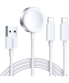 Joyroom S-IW007 Wireless Charger 3-in-1 Qi+Lightning+Lightning cable Зарядное устройство для iPhone и Apple Watch All Series with USB cable 1.2m, 3.5W / белый Bezvadu telefonu lādētāji