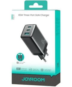 Joyroom JR-TG10 Travel Charger GaN Fast Charger C+C+U Зарядное устройство PD 65W с кабелем Type-C to Type-C 1.2m / чёрный Зарядные устройства