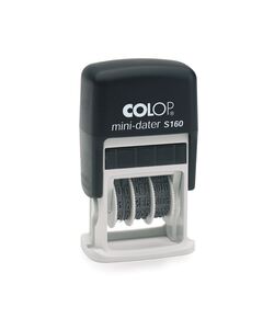 Zīmogs S160 Dater D03 COLOP melns korpuss, zils spilventiņš, datuma formāts DD.MM.YYYY (mēnesis ar cipariem) Zīmogi