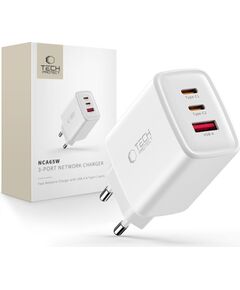 Tech-Protect   Tech-Protect NCA65W-GAN 3-Port 65W Wall Charger - White Дата USB-кабели