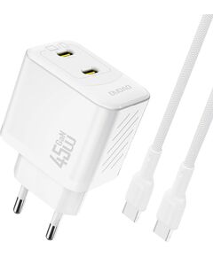 Charger Dudao A28PC GaN 45W 2xUSB-C + USB-C to USB-C cable 1.0m white Telefonu lādētāji 220v