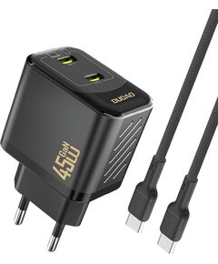 Charger Dudao A28PC GaN 45W 2xUSB-C + USB-C to USB-C cable 1.0m black Telefonu lādētāji 220v