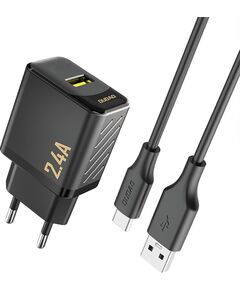 Сетевая зарядка Dudao A23T 12W USB-A + USB-A to USB-C cable 1.0m черная Зарядные устройства