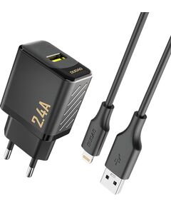 Сетевая зарядка Dudao A23L 12W USB-A + USB-A to Lightning cable 1.0m черная Зарядные устройства