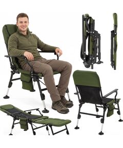 Saliekams makšķerēšanas un kempinga krēsls Springos® CS0192, tumši zaļš/melns, līdz 140 kg, ar regulējamām kājām Dārza krēsli
