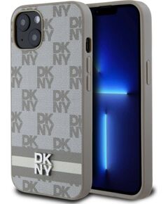 DKNY -  DKNY PU Leather Checkered Pattern and Stripe Case for iPhone 13 Beige Neoriģinālie Maciņi