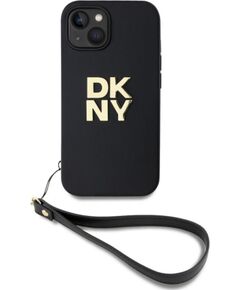 DKNY -  DKNY PU Leather Stack Logo Wrist Strap Case for iPhone 13 Black Чехлы - альтернативные