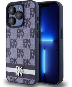 DKNY -  DKNY PU Leather Checkered Pattern and Stripe Case for iPhone 15 Pro Max Blue Чехлы - альтернативные