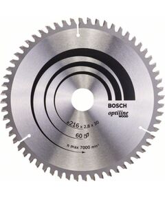 Griešanas disks kokam Bosch OPTILINE WOOD; 216x2,8x30,0 mm; Z60; -5° Zāģripas