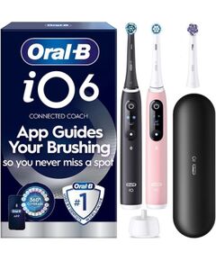 Oral-B iO6 elektriskā zobu birste, melna un rozā + ceļojumu maciņš Elektriskās zobu birstes, irigatori