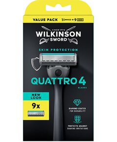 Wilkinson Sword Quattro 4 Skin Protection - Holicí strojek + 9 hlavic Smaržas - NESAKĀRTOTS