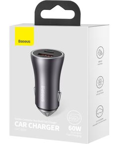 Baseus Automašīnas ātrās uzlādes lādētājs 12-24V 60W USB-A + USB-C QC4+ PD, tumši pelēks Новинки смартфонов и телефонов