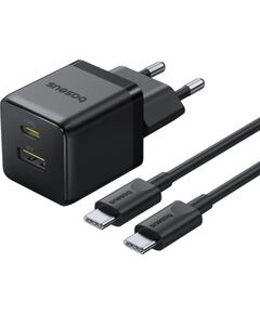 Baseus Sienas ātrais lādētājs Palm 30 W USB + USB-C QC3.0 PD3.0 ar USB-C kabeli 1 m, melns Зарядные устройства