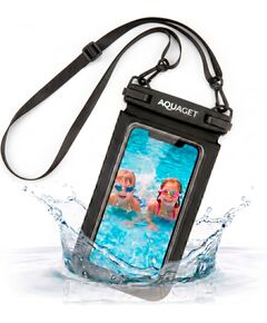 Springos Двойной водонепроницаемый чехол для телефона AQ0028 со шнурком на шею и липучкой, IPX8, прозрачный/черный Аварийные комплекты