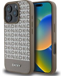 DKNY Apple  iPhone 16 Pro Max PU Leather Repeat Pattern Bottom Stripe MagSafe Case Brown Чехлы - альтернативные