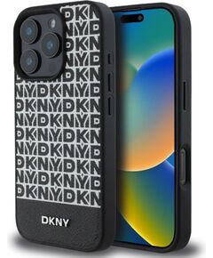 DKNY Apple  iPhone 16 Pro PU Leather Repeat Pattern Bottom Stripe MagSafe Case Black Чехлы - альтернативные