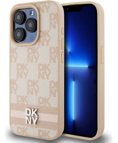 DKNY -  DKNY PU Leather Checkered Pattern and Stripe Case for iPhone 13 Pro Pink Neoriģinālie Maciņi