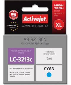 Activejet AB-3213CN Ink cartridge (replacement for Brother LC3213C; Supreme; 7 ml; cyan) Tintes printeru izejmateriāli