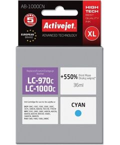 Activejet AB-1000CN Ink (replacement for Brother LC1000C/970C; Supreme; 36 ml; cyan). Prints 550% more. Tintes printeru izejmateriāli