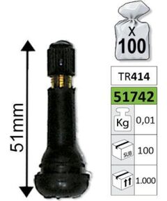 JBM Ventīlis vieglajām automašīnām TR414 51mm 100gab. Riepu montāžai un balansēšanai
