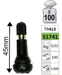 JBM Vieglo automobīļu bezkameru riepu ventīlis TR413 45mm Riepu montāžai un balansēšanai