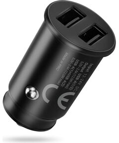 Car charger 2 X USB 12W black + cable USB-C 1m Telefonu lādētāji 220v