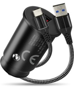 Car charger 1 X USB QC3.0 18W black + cable USB-C 1m Telefonu lādētāji 220v