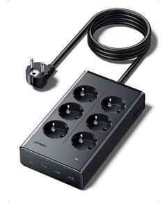 UGREEN S622 Extension Cord Удлинитель 1.3m 6 розеток с USB-зарядкой (3x USB-A max 15W, 1x USB-C max 20W) / чёрный Strāvas pagarinātāji