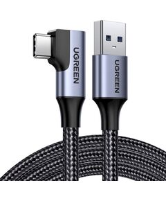 UGREEN US385 Uzlādes kabelis priekš USB A - USB C angle 1m 3A ar neilona pinumu / melns Data USB kabeļi