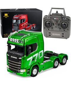 Huina Scania 770S RC kravas auto 1:18 ar LED gaismām, zaļš Radio vadāmās rotaļlietas (RC)